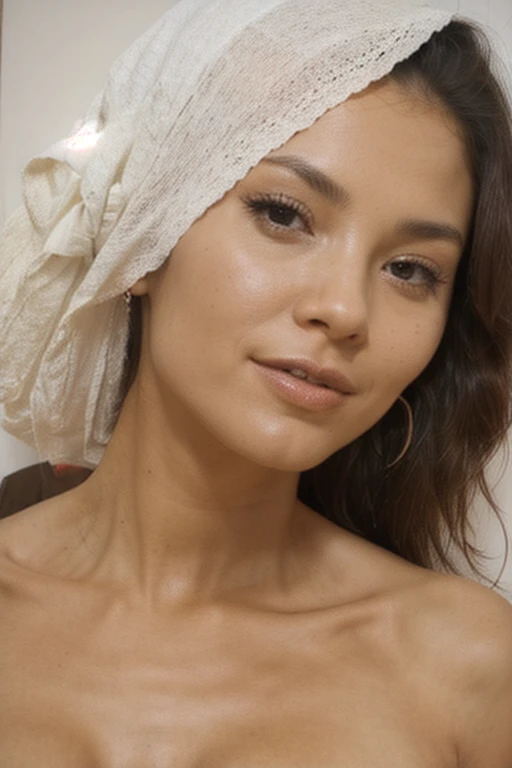 "Anikaxxx (anikaxxx), a beautiful woman with long brown hair, is gently exfoliating her face with a natural scrub. She is standing in a bright, modern bathroom and wears a headband to keep her hair back. Her expression is focused and content, showcasing the effectiveness and enjoyment of her skincare routine. The background is clean and stylish, creating an inviting atmosphere for self-care."
