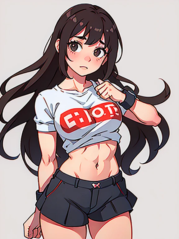 masterpiece,beauty, Girl in a jacket, T-shirt and jeans, Red Hat, big breasts, big ass, Fuko Izumi, Beautiful face , anatomical body shape, Confused face, very big tits