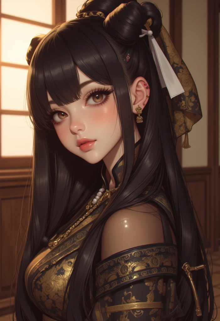 A stunningly beautiful 20-year-old Chinese girl with a graceful Chinese dragon adorning her head poses for a half-length photograph. Her symmetrical face is captured in a close-up, allowing the intricacies of her features to be distinctly seen as she gazes directly at the audience. The young woman proudly wears traditional Chinese Tang Dynasty clothing, accessorized with radiant rainbow pearls. The image is inspired by the surrealistic style of H.R. Giger and is set against a pristine white background. The aspect ratio is 9:16 and the resolution is 750 pixels with a rendering resolution of 6.0.