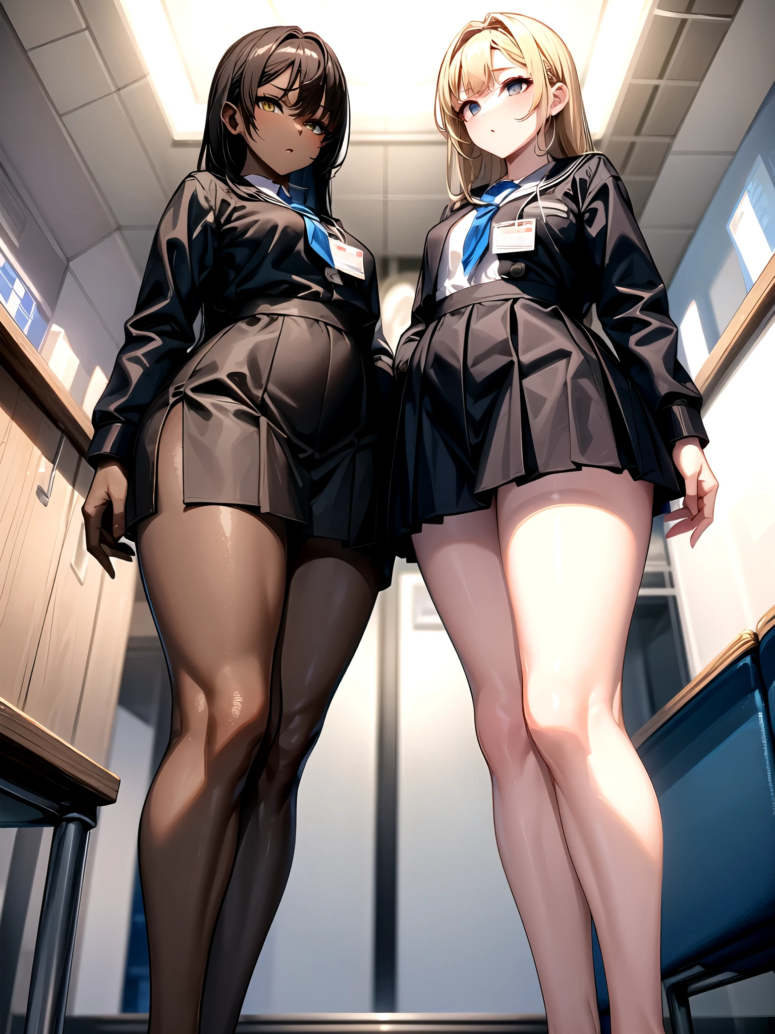 Three Women、beautiful girl、smile、Brat、after school、evening、high school girl、Academy、Schoolyard、全員pantiesを見せる、A large number of students、Blazer uniform、Pleated skirt、Black Pantyhose、Long Hair、Highest quality, Thick thighs、Big 、Big Ass、Black Hair、Blonde、Brown Hair、panties、Sweaty pantyhose、Sweaty crotch、Angle from directly below、Face Horse、Face sitting、Squatting with legs apart、There's a man lying underneath、Leaning over the man's face、Face sitting位