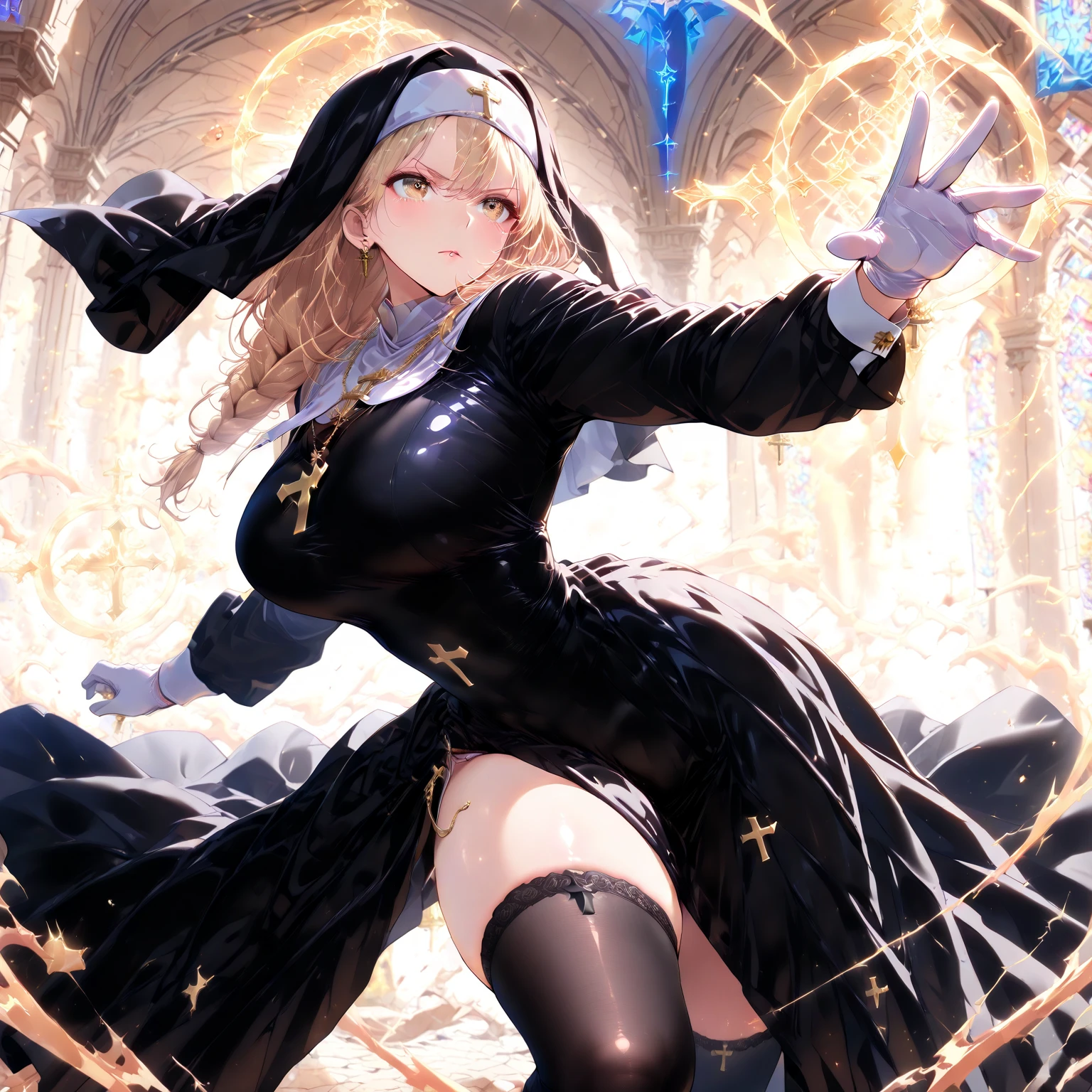 Nun in underwear、Beautuful Women、Super super huge big、smil、blond hair、