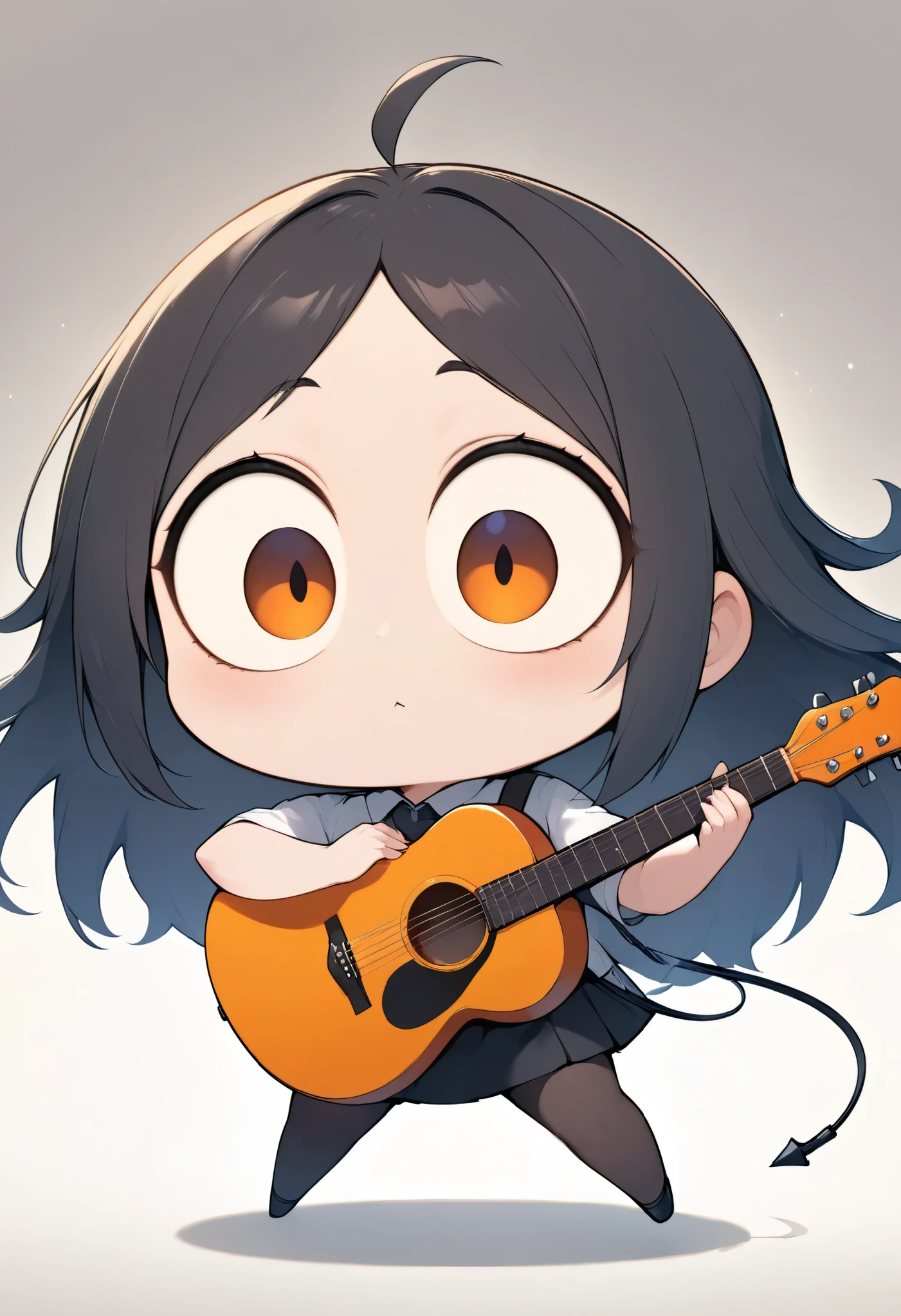 cute style, A girl, very big eyes, absurd size, squishy eyes, playing the guitar, professional, black hzk, hzkchin,