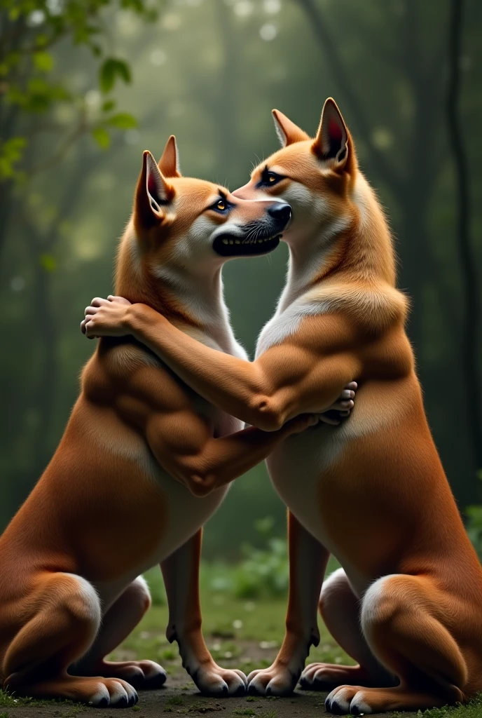 German Shepherd stripper bikini kissing collie