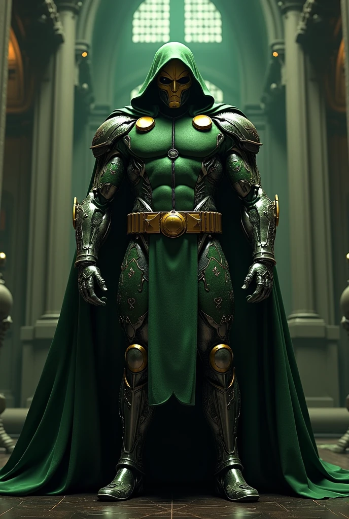 I want a image of dr doom with a black background and his face is not loocking clearly and some fire add on a image
