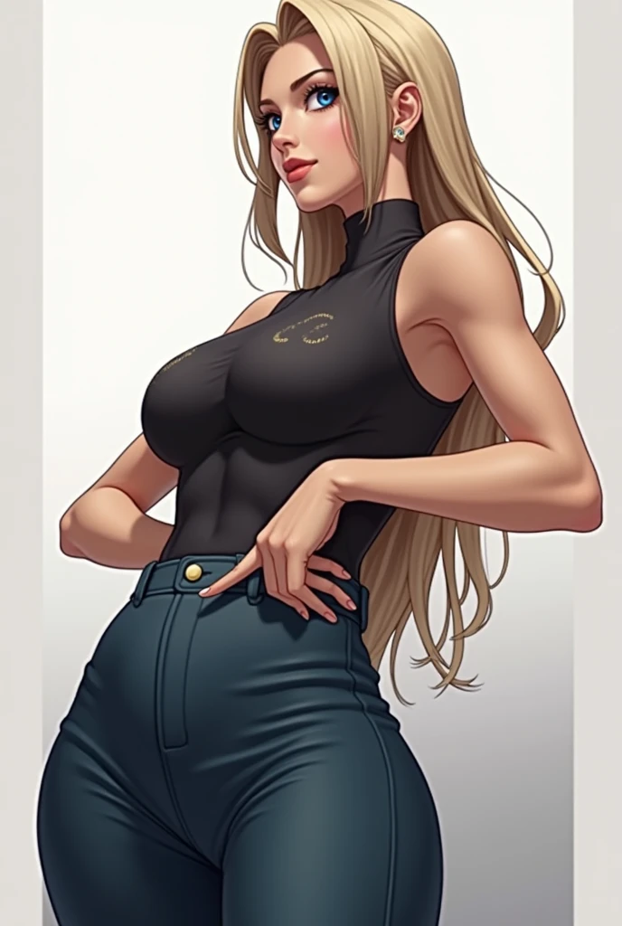 female, cat, big breast, big ass, yellow eyes, tan skin, (black sleeveless turtleneck shirt), (white pants), black heels, cat tail, full body, (1girl)