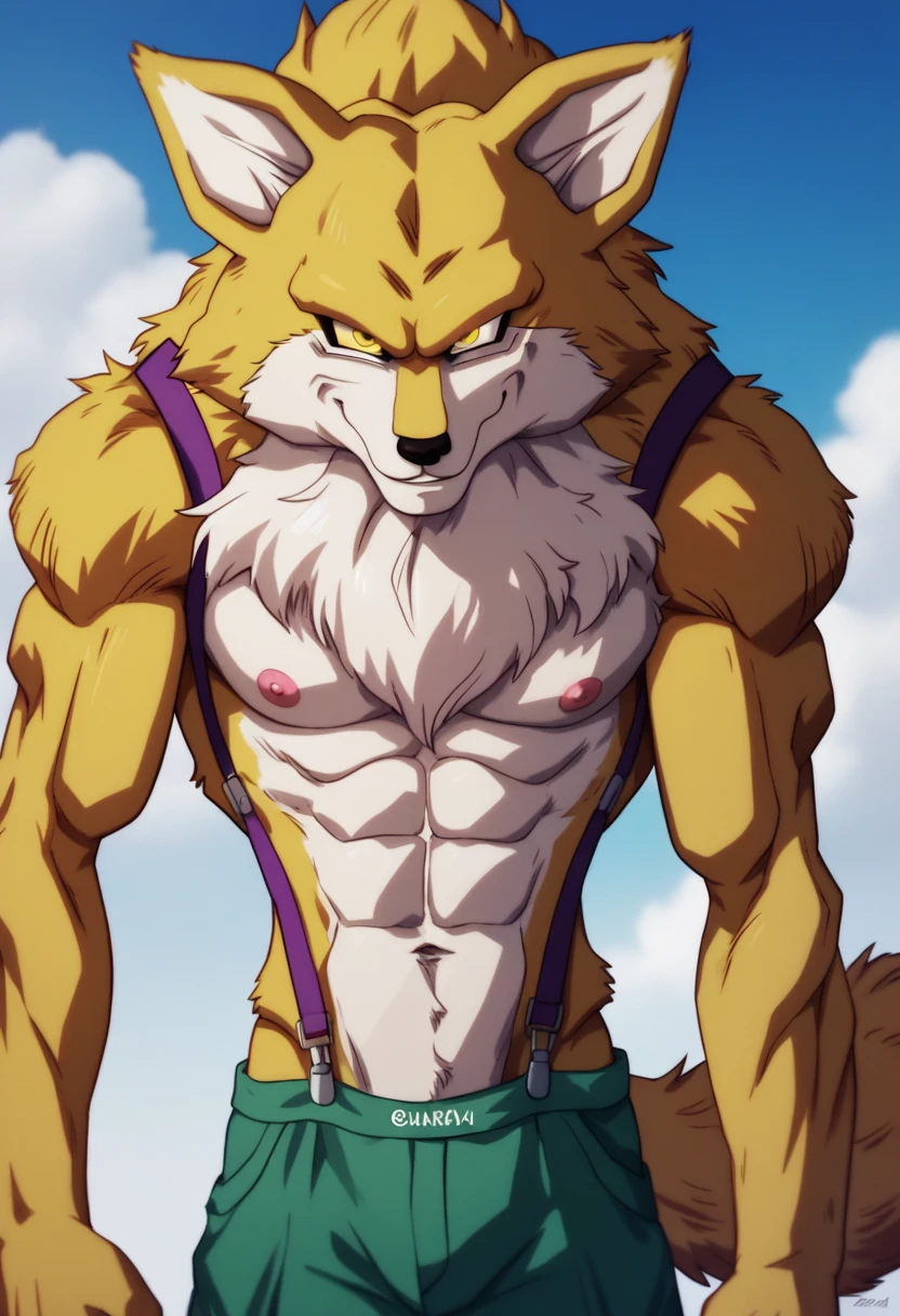 hakurou (ginga), turquoise nose, scars on face, black markings around eyes, male, masculine, anthro, muscular, pectorals, detailed, high quality, best resolution, solo, posing, by wfa, by seibear, by rossciaco, by taran fiddler, by echin:0.5, cel shaded, proud, looking at viewer, belt, detailed belt, white speedos, bulge