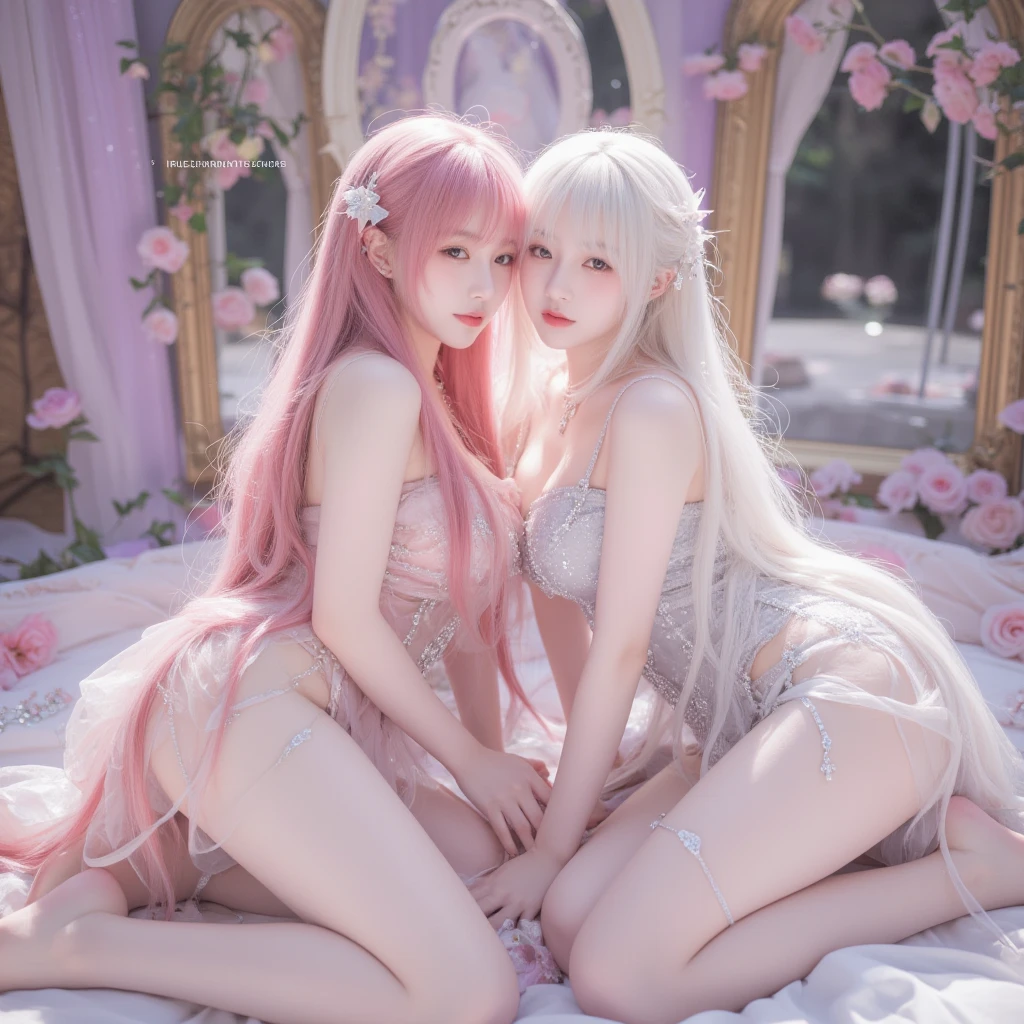 Transparent hair、hime-cut、Golden Eyes、eye glasses、ssmile、early teenage girls、flat chest、Thin pubic hair、Beautiful open legs、bath towels