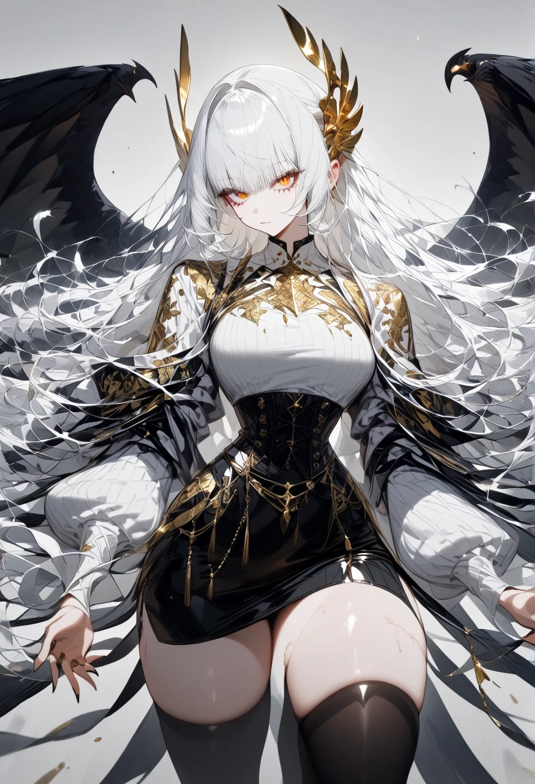 Military Dress, golden accessories, Grand Katana Sword, absurdres, RAW photo, extremely delicate and beautiful, masterpiece, Best Quality, ultra high resolution, 32k, hyperrealistic, ultra-detailed, detailed description, pale skin, 20 years old, tearful mole, earring, Colossal tits, short medium hair, wavy hair, whole body shot,