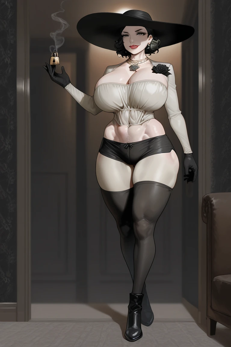 score_9,score_8_up,score_7_up,score_6_up,score_5_up,score_4_up,3d, Alcina Dimitrescu, white underwear, spreading legs, feet up