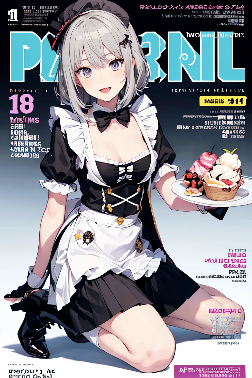 (small breasts:1.2), (perky chest:1.2), (pointed chest:1.2), (Pudding cake magazine cover:1.3),(from above:1.0),(shoot from the side:1.1),masterpiece, 1girl, Amazing Cleavage:1.1, thin waist, optimum,tmasterpiece,hight resolution,best qualtiy,hyper HD,super detailing,awardwinning,a 18yo cute girl,(The upper part of the body),anatomy correct,Beautiful Black miniskirt,garters,Gaze,Small face,bangss,holster,Beautuful Women,hands up,leg holster,Gaze,black boots,Cowboy Shot,cute face,a blond,Longhaire,Twin-tailed,Braids, Hairline,(scarlet eyes),long eyelasher,Hanging eye corners,White skin of the, ((see through camisole:1.1)), ((Sheer nipples:1.0)),Rocket Tits,(Slim body),smile,seductive weak smiling,(with sparkling eyes and a contagious smile),little open mouth, Looking at Viewer,