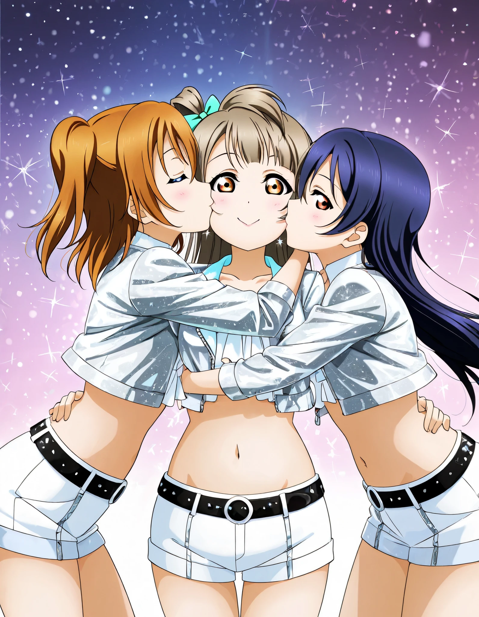 
((masterpiece、Highest quality、Official Art))、snap shot、Idol Concert、Concert Stage、(3 to 5 cute  girls、12 yee、Sing with a microphone、dance、Ribbon headband、Ultra mini skirt:1.2、Idol Costumes:1.2 )、Exposing the breasts、Hair of dt colorr.々Hair style、(((Full nudity、Pussy、cute)))、(Swlot、GloSkin)、Anime key visual, ((The characters are unique))