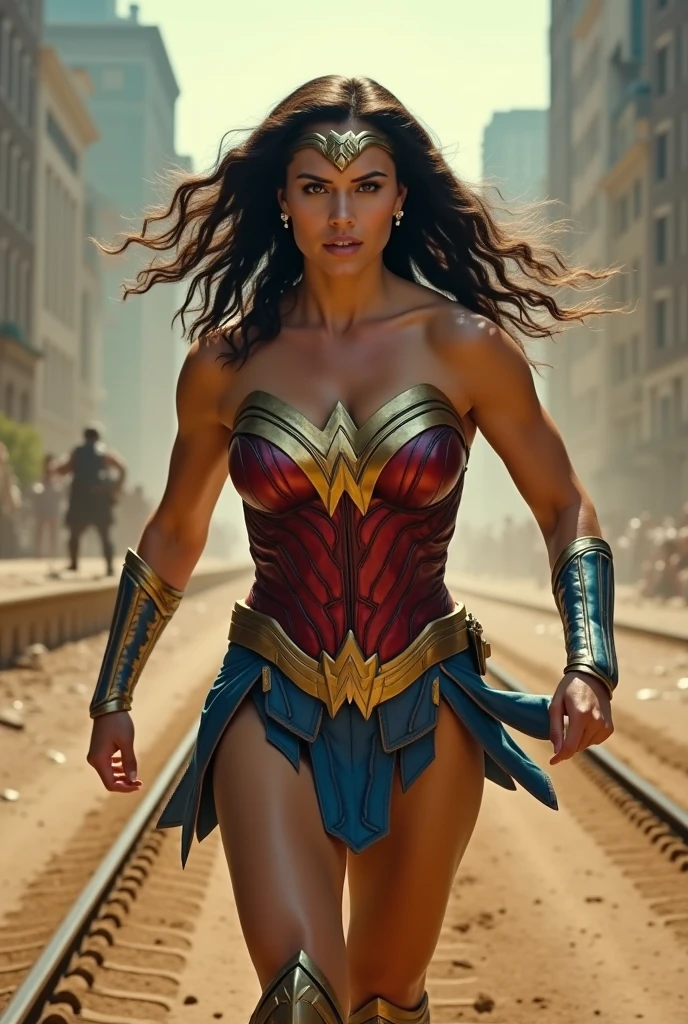 sexy figure,(Masterpiece), Best Quality, (Extremely detailed),(watercolor), Illustration, (See the Heroes),(1Girl:1.4), ((Arm squeezing chest:1.3)), (large full breasts:1.2), (Fluffy breasts1.2), ((light tanned skin:0.8)), beautidful eyes, (Black medium-length wavy hair), A wonder women, (intriciate detail, makeups), (detailed beautiful delicate face, fine beautiful delicate eyes, a face of perfect proportion), (sparkly skin: 1.2), fine detailed skin, Powerful and realistic ((Blue Eyes)), realistic black hair, lip, makeups, Natural skin texture, tiara, red and gold bustier, blue leotard with white stars, silver bracelets, Red knee high boots, golden belt, (Wonder Woman clothing:1.2), bare shoulder, ((light tan skin: 1.4)), mature, Sexy, elastic muscles, (muscluar: 1.2), ((strong and healthy body)), ((the more) muscluar))), cleavage, Long leg, curved, (Big breasts: 1.3), rib, thin-waist, soft waist, (fine detailed skin), (beautiful and sexy woman), (swollen lips: 0.9), (eyeslashes: 1.2), very delicate muscles, Perfect Body, perfect anatomia, perfect details, perfect fingers, perfect limbs, thigh gaps, by Roysh, artwork: Roysh, watercolor, professional, Bokeh, Reduced saturation, (Medieval background: 1.1),