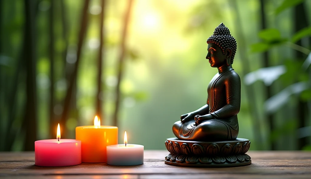 outdoor buddha altar on a small wooden table for a buddhist simple
wedding