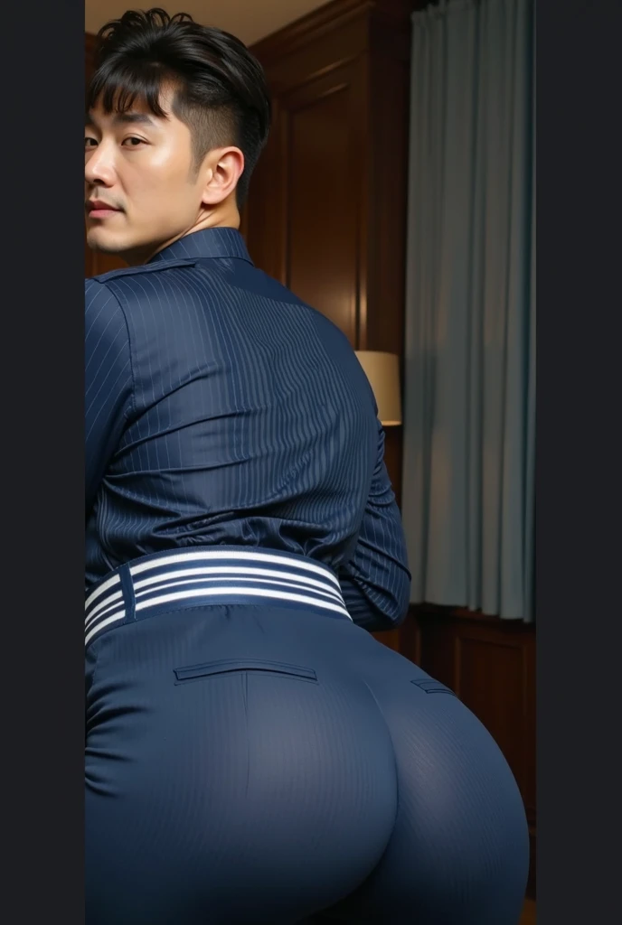 Futuristic rubber high waisted white bodysuit, skin tight, hair visible, hands visible, gloves, boots, toned male, young man, shiny suit, hands covered, handsome boy， big bulge , thick thighs , thick hips , handsome Korean man , K-pop idol, phat  ，（bare thighs）， exposed thighs , sex NSFW , eroticpic reality , epic photorealistic ， （bare ass）