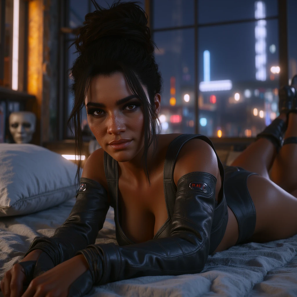 Nsfw, (detailed eyes), (delicate skin), best quality, Best Desinger, Best illustration, (foto fotorrealista: 1.3), (pele com alto detalhe:1.2), 8k UHD, dslr, alta qualidade, high resolution, 4k, 8k, Bokeh, absurdo, best proportion four fingers and a thumb, (Real:1.3), Mais bonito , (detailed eyes), (delicate skin), (fine eyes), (1 girl) artwork, best quality, Best Desinger, Best illustration, 1girls, areolas, ass, athletic female, bare arms, bare legs, bare shoulders, bare thighs, bed sheets, barefoot, big belly, bottomless, bouncing breasts, brothel breasts, brown hair, brown skin, olive skin, female ass , clcompletely naked, female condom, balloon condom, condom in the ass, condom left inside, cum in the ass, cum inside, cyberpunk, dark skin, exposed pussy, scarred eyebrow, futuristic, hairless pussy, hands on the ass, indoors, lying on the bed, legs above the head, legs apart upwards, lying on the back, lying on the bed, nipples, no panties, nude, female nude on the back on the bed, eyes open, mouth open, price list, prostitute, prostitution, pussy , round ass, sex sign, soles, legs open spreading, anus stretched, stretching, pussy visible