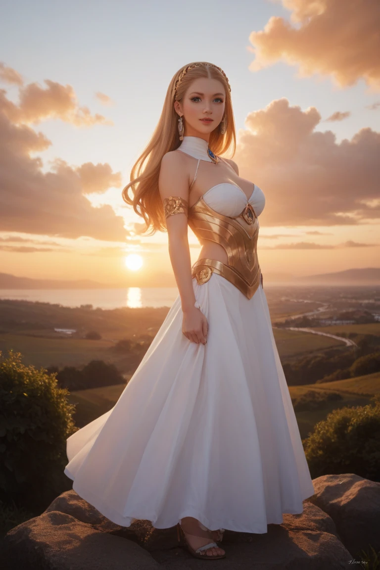 nsfw, 20yo girl, (masterpiece, best quality, highres:1.3), ultra resolution image, (1girl), (solo),blond hair,long hair,jeweled evening dress,pointy_breasts, half length portrait, fantasy, balcony, castle, standing, smile, midjourney, beautiful lighting,artgerm, jewellery, night, lanterns, arms_behind_back,