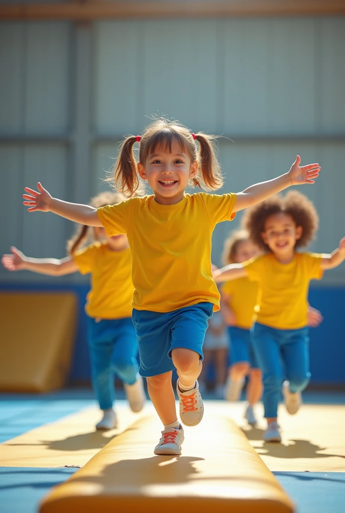 Girl, 9 , wearing shorts, doing an legsplit, blond hair