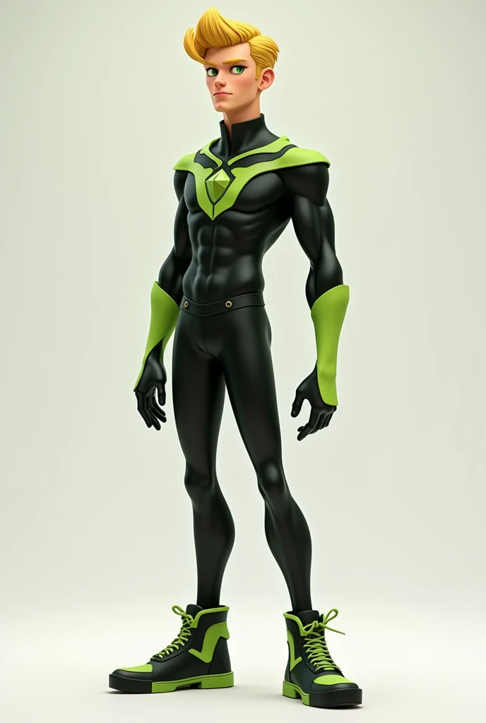 A slim speedster superhero wearing a sleek and aerodynamic uniform with a predominantly green and silver color scheme. The suit should be made of a durable, and flexible material that allows for complete freedom of movement. The design should have subtle silver accents and trims to enhance its elegance. The uniform should have a form-fitting silhouette, with curved lines that follow the contours of the body, conveying a sense of speed and agility. It could also include a high collar for added protection. On the chest, incorporate an abstract symbol that represents Takion's powers. The overall aesthetic should exude a futuristic vibe while maintaining a sleek and stylish appearance. Silver Facial mask that shows his mouth and high pompadour. Photorealistic. Hyperrealistic