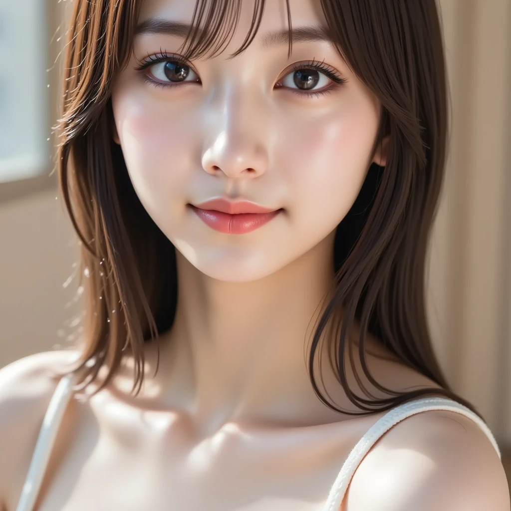 1girl in, (Best Quality:1.4), (Ultra-detailed), (Detailed light), (extremely detailed beautiful face), Amazing face and eyes, Brown hair, Brown eyes, Beautiful sheer lace details, Beautiful breasts, ((nipples)), Best Quality, extremely detailed CG unified 8k wallpaper, High-definition raw color photos, professional photograpy, Dynamic lighting, (((Bokeh))), depth of fields,