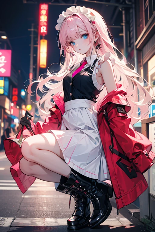 Character Zero two, anime: darling in the franxx, In the city, Evening, Rain Conditions, Sitting in the shop, Stargazing