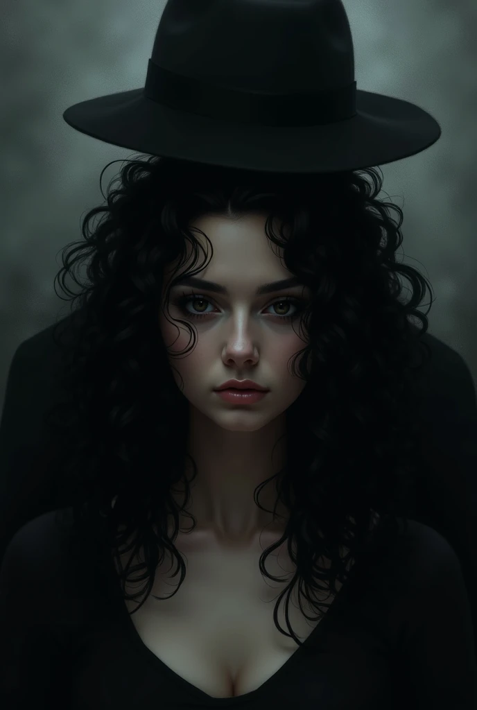 joven bruja oscura, leotardo negro gotico escotado, sombrero de bruja, lentes, caldero, Scary gloomy atmosphere, botas negras, capa