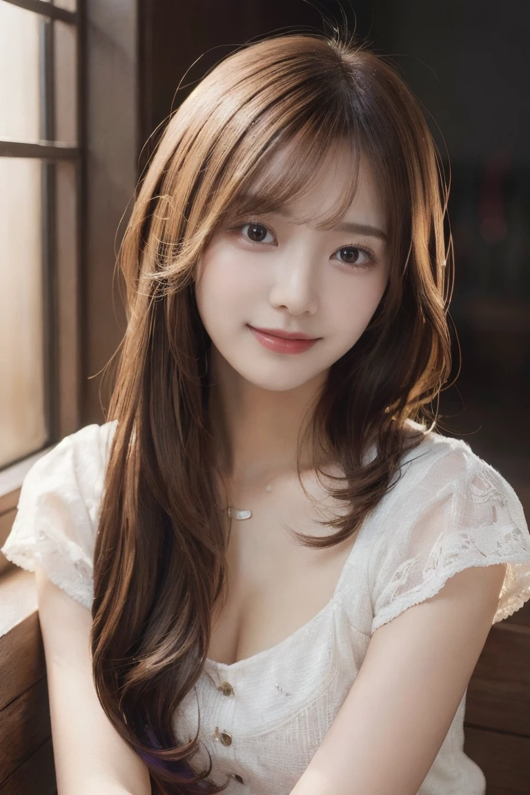 (8k, Highest quality, masterpiece:1.2), (Realistic, Realistic:1.37), Very detailed, 1 girl,cute,alone,Slender beauty,Browsing Caution,(smile:1.15),Beautiful details,(Medium Straight Hair: 1.2),Floating Hair 、whole body、