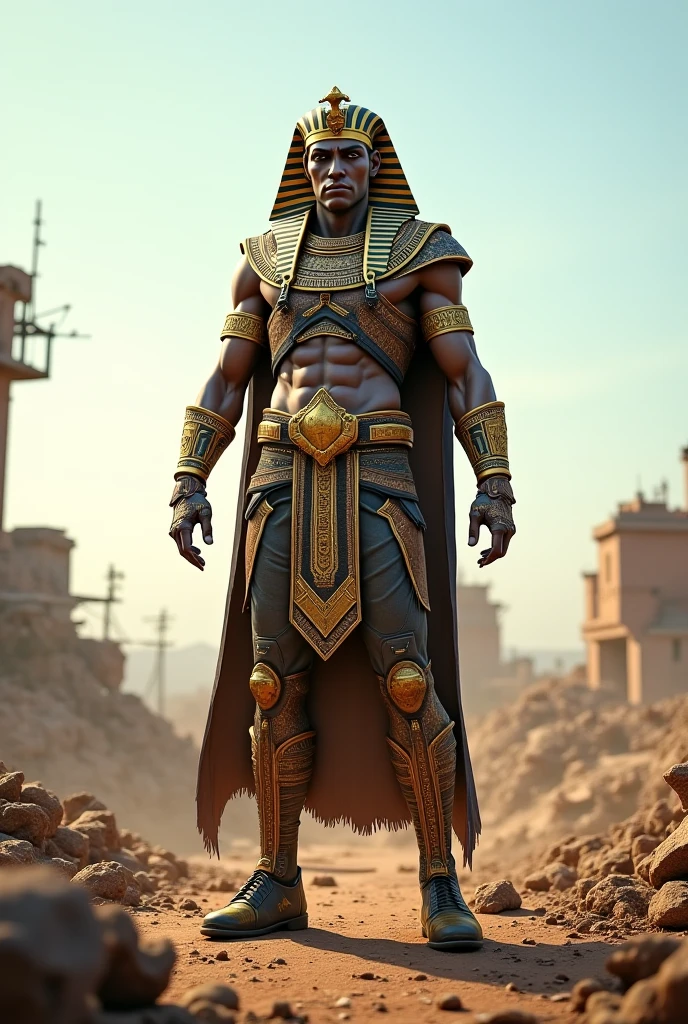 Man dressed as a pharaoh, athletic, with very little clothing, inside an empty movie theater, hyperrealistic, 4k, 8k, detailed