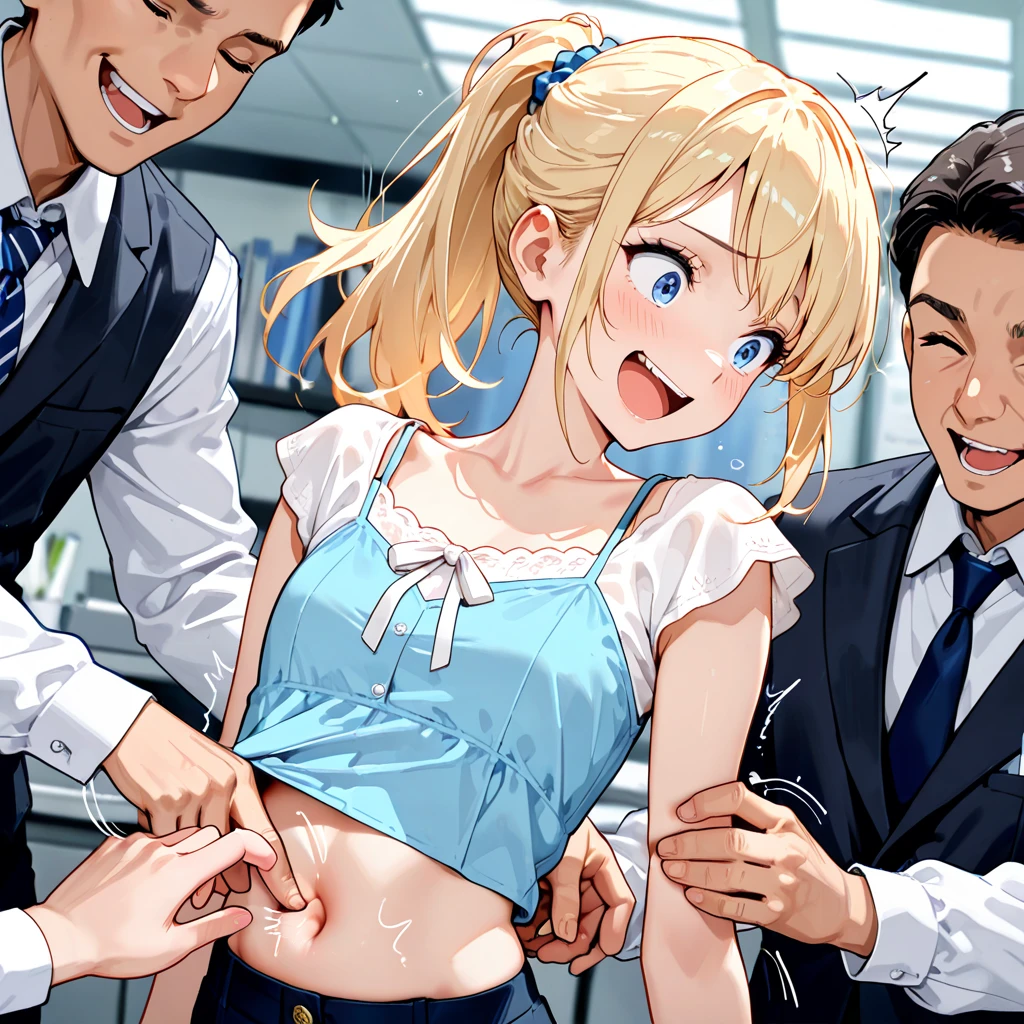 1 Girl, 1 boy, Against glass, big breasts, SEX from behind, Overflow, Chest on glass, canine, grabbing from behind,catalyst, yellow hair, Blue eyes, ponytail, hair ribbon,  Otonokidzaka, pleated A skirt, , short sleeves, A skirt, Summer Uniform, Sweater Vest, (yellow Sweater Vest:1.0), I cry a lot, sweaty, orgasm on face, Cute, penis, How, panties, train interior, front