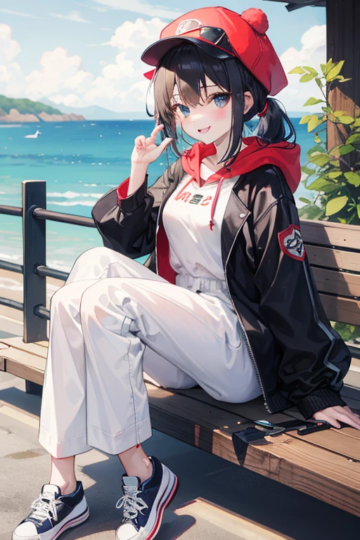 best quality, detailed background, 8k anime, A girl in an oversized hoodie, A candy store, Full body,
