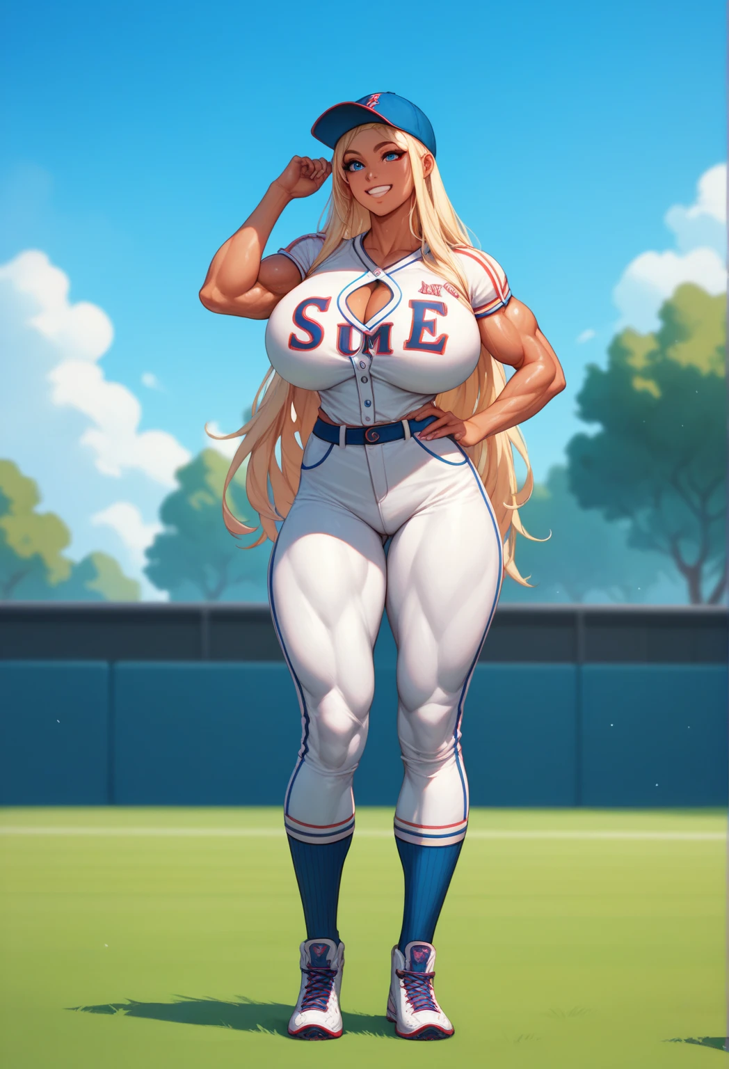 A muscular blonde mature cheerleader in a leotard, sweating and resting in the locker room while wearing white boots.