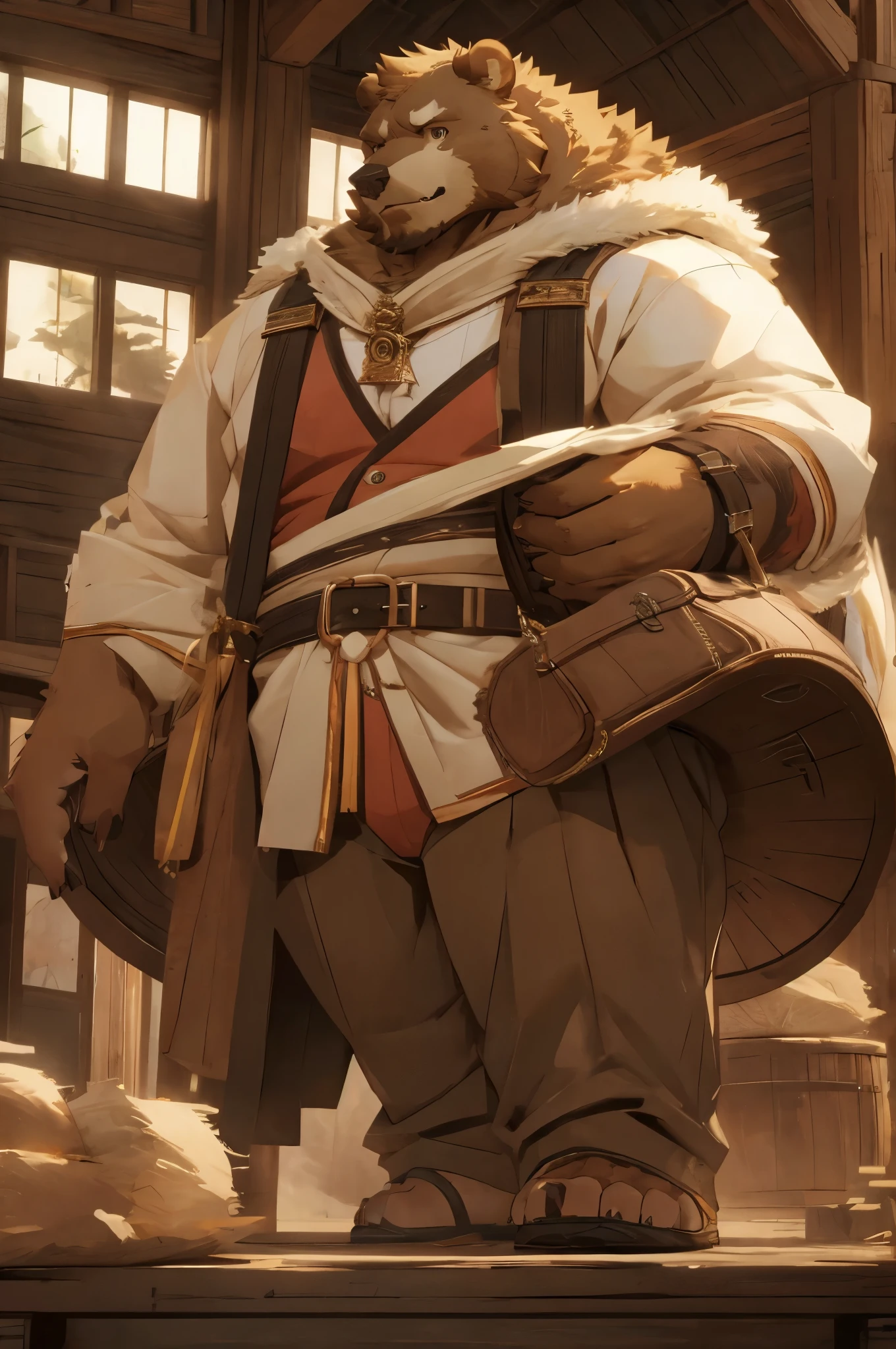 Brown Bear;uncle;obesity;majestic; show the soles of my feet,俯视摄像头, large drum bag ,Men's Underwear,