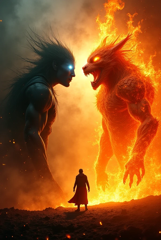 Generate a photo where a person embrace, physical hugging of fire spitting idols, full of sharp diamond needles which would pierce through their bodies.