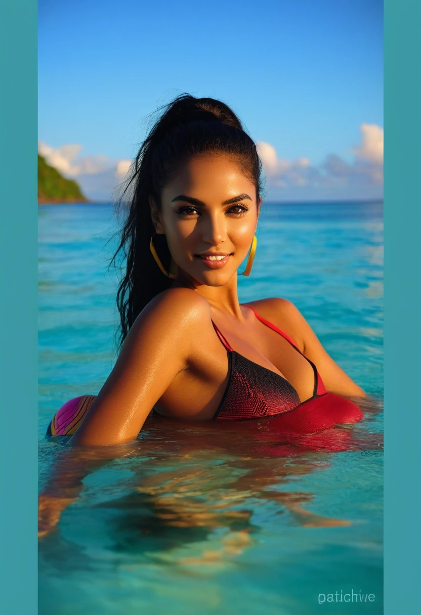 ((obra de arte), Melhor qualidade, alta qualidade, qualidade profissional, altamente detalhado, high resolution, perfect lighting, natural lighting), estilo de joe madureira,Estilo de quadrinhos,Dskyart1, Sendo compactado ou expandido, one piece swimsuit, Herdeira, curto, afinar, Rosto triangular, pele clara, Cabelo castanho escuro, ambar eyes, nariz estreito, fleshy lips, Queixo proeminente, hair up to the shoulders, cabelo ondulado, Formal Updo, asymmetrical breasts, Brincos pendurados, batom mancha lavanda, Dripping liquid cascades, Vale enevoado do rio,Visionary, state-of-the-art laboratory, A volcanic planet with constant eruptions and rivers of lava, providing abundant geothermal energy to its inhabitants., post apocalyptic wasteland, vampiro