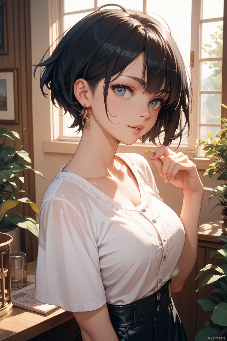 (Very detailed, Realistic), Hospital scene, [Moderate:oil], [Professional:1.1], [Physically Based Rendering], [Vibrant colors], [Sharp focus], [Studio Lighting], [Very detailed説明], [highest quality,4K,8k,High res,masterpiece:1.2],(Focus on the upper body),Inside the house,Inside the room,18-year-old boy,Femboy,trap,(Short black hair),(dark), [Tensed eyes],(Flat chest,blouse,slacks),((Sleeping on a reclining bed))
