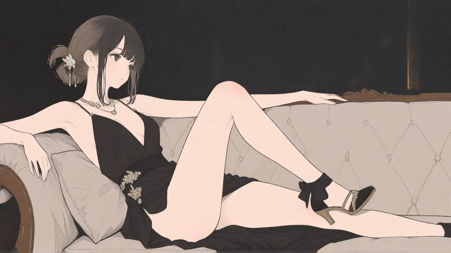 masterpiece,(Perfect Anatomy:1.5),from below, highest quality, a beautiful girl, smoking, slender, boyish, ((very very very short hair)), brown hair, black eyes, (white long-sleeved T-shirt), (white bikini panties) , Perfect hands, Perfect body, reclining, lying on a sofa, body facing up, legs retracted touching the sofa, throw one's heel over the arm of the chair, (barefoot), ((looking away)), relaxing, seduction, room, midnight, ((Exquisite detail)), Very finely crafted fingers(((10 fingers))), (full body showcase), (Show your whole body), (no background), (No logo), (from below) , feet focus, foot focus ,dynamic angle, high resolution, official art
