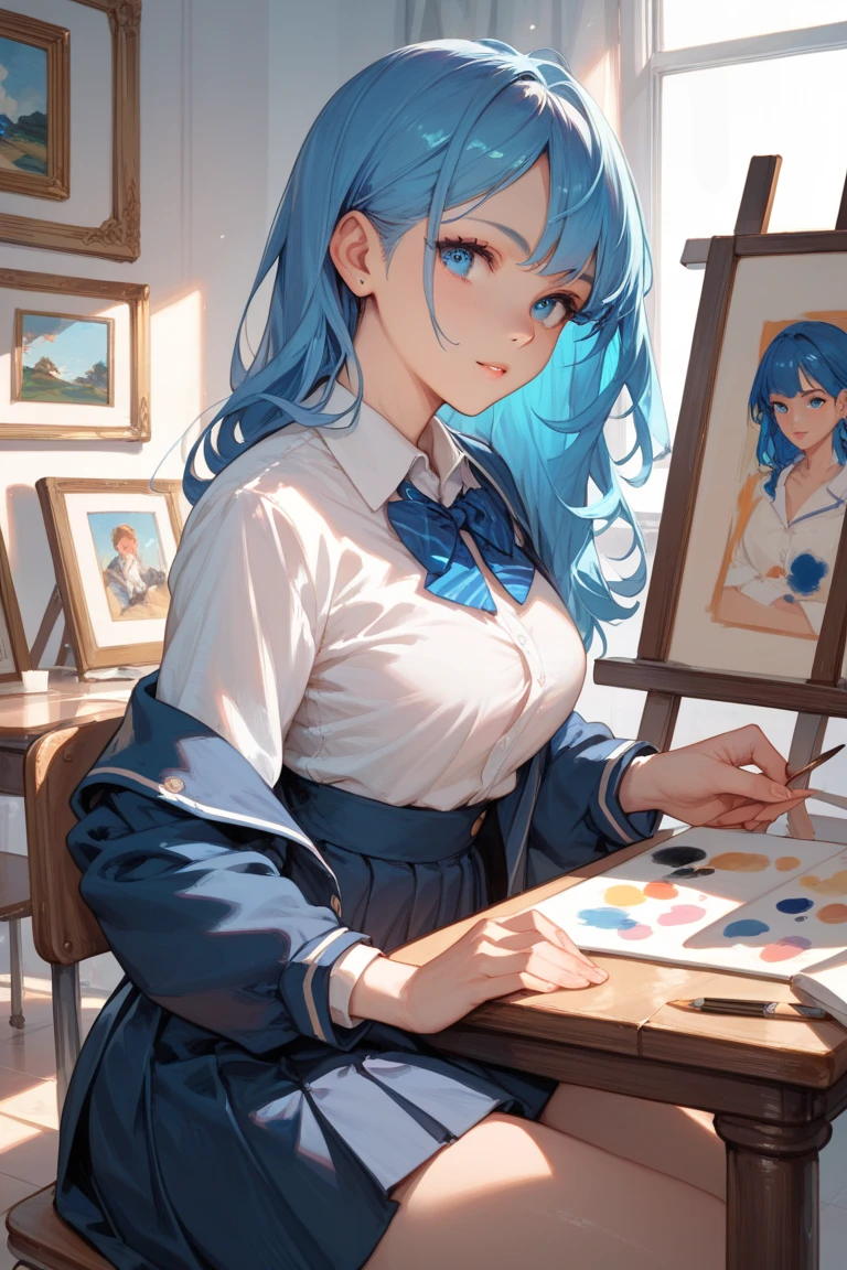 (moist paper,bright watercolor style,comfort,pastel painting illustration,concise,watercolor rendering,natural rendering,pigments mix naturally:1.3),
<lora:AngelaProjectMoon:1>,angela \(project moon\),an unnoticeable smile,(Alice-Blue long hair,:1.3),perfect hands,perfect fingers,
