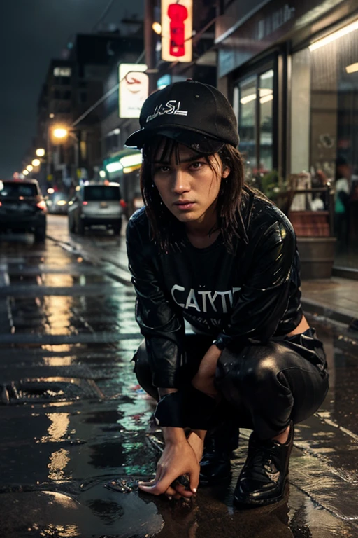 woman with black socks and face wet with .