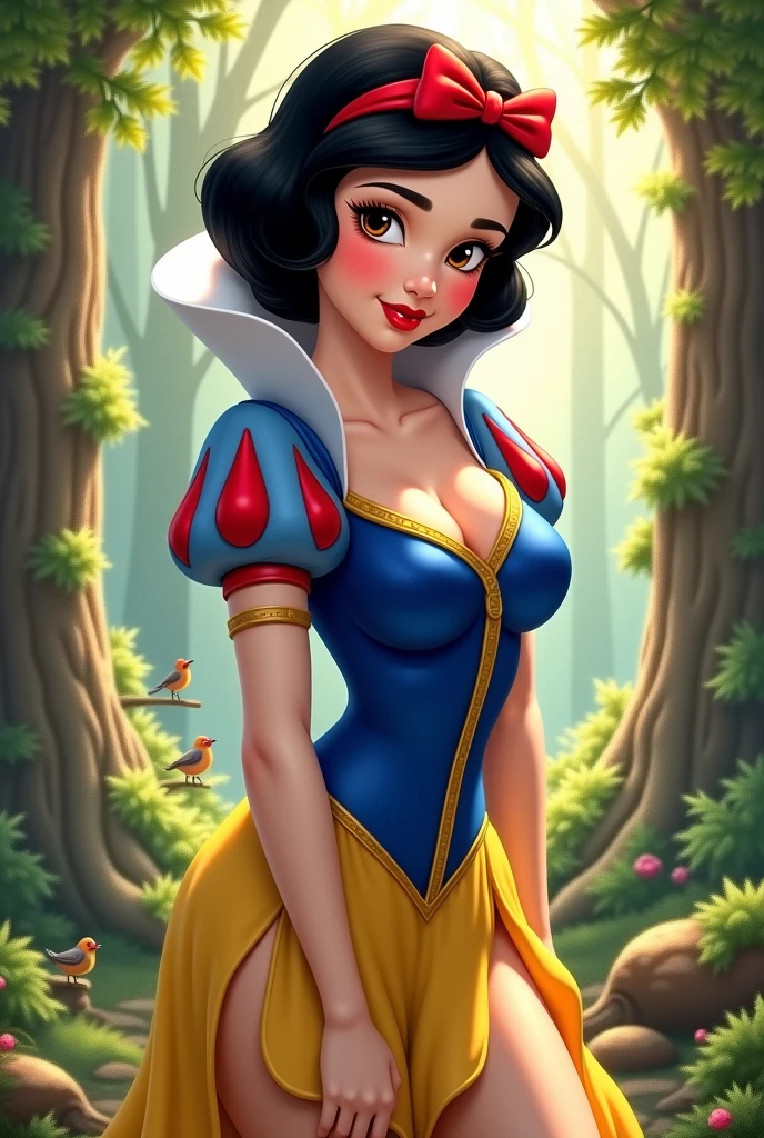 cinematic photo, Blanche Neige, dans la forêt, en sous vêtements,very sexy, photographie 35 mm, film, professionnel, 4k, very detailed, sexy