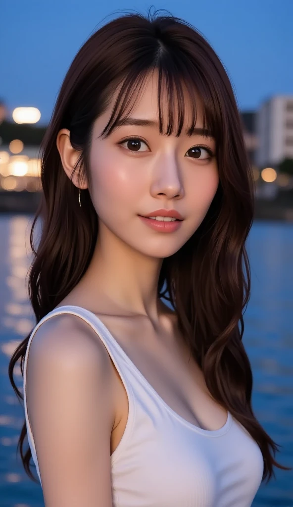 1 Japanese girl,(bikini:1.4),(wears a large muffler around his neck:1.2), (Raw photo, highest quality), (realistic, Photoreal:1.4), table top, very delicate and beautiful, very detailed, 8k wallpaper, wonderful, finely, very detailedCGユニティ, High resolution, soft light, Beautiful detailed 19 year old girl, very detailed目と顔, beautifully detailed nose, beautiful and detailed eyes,cinematic lighting,night city lights,perfect anatomy,slender body,smile (hair is dirty, asymmetrical bangs, light brown hair,)