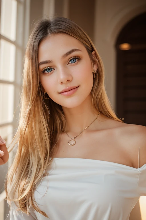 1fille 18 ans, seulement, Cheveux longs, gros seins, regarder le spectateur, cheveux blond, bijoux, tout le corps, collier, lèvres, réaliste, Nez, sexy, réaliste, Détails élevés, photo 4k, Détails élevés, symétrie parfaite, lumières douces, visage en gros plan, Détails élevéss, Qualité photo, Super Réel