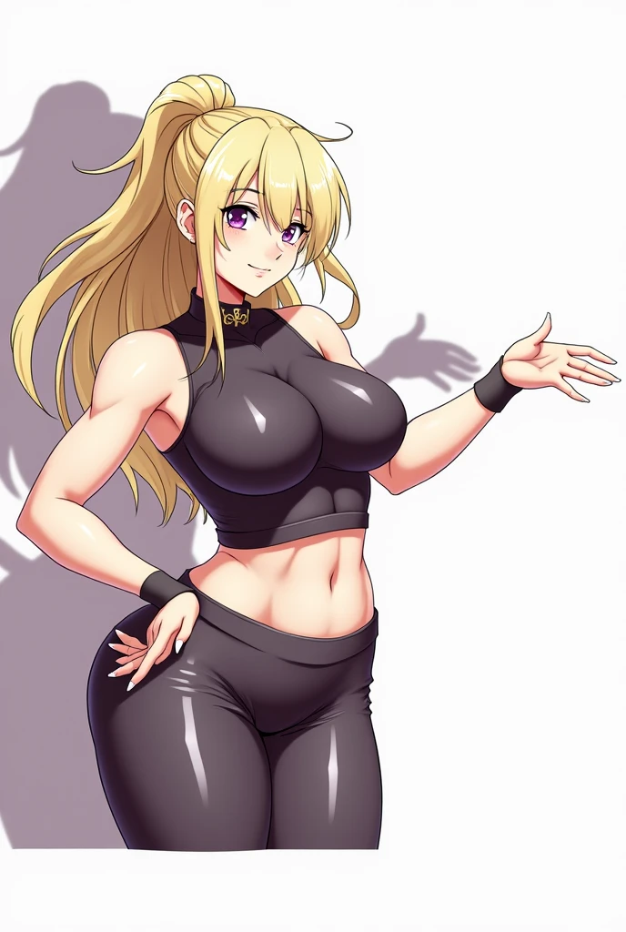 20 year old woman, busty, thigh thighs, bubble butt, hourglass figure, skinny, sexy pose, excited, aroused, smug, horny, expression, wearing black tube top, tight pink leather jeans, heeled boots, messy blonde hair, thin waist, medium breasts, at rock concert