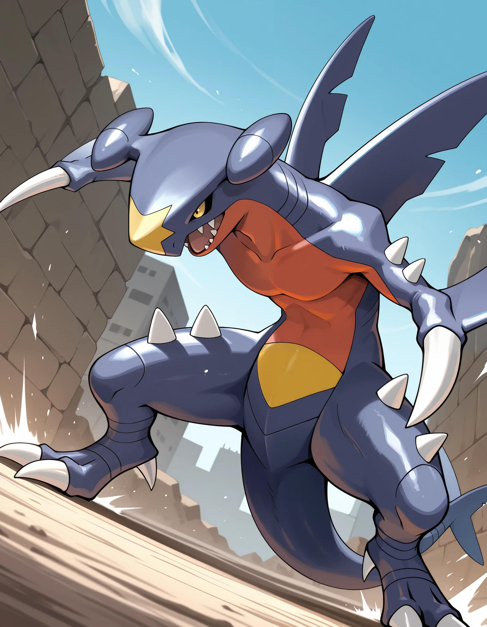 (dynamic angle,dynamic pose),Garchomp,fighting stance,