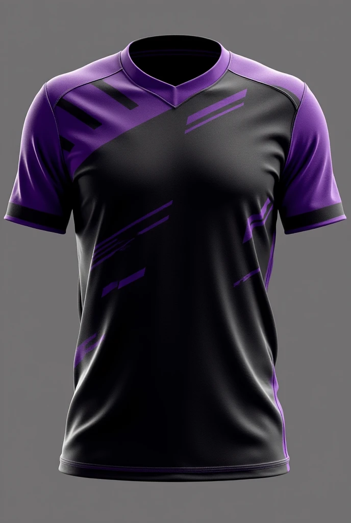 Make a black and purple sports shirt for a student Olympics. Show only the shirt with a black background