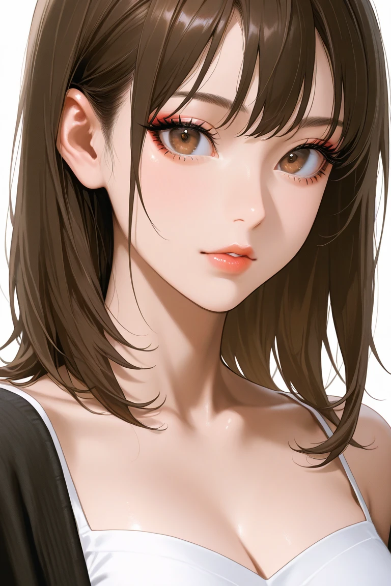 ((Best of the highest quality, 8k, Masterpiece, raw photo: 1.1)), (Sharp focus: 1.1), (1 AESPA, slim body type female, 22 y/o: 1.1), solo, Portrait Waist Up, (realistic, photo-realistic:1.37), face focus, finely small eyes, (forehead, short messy hair, updo: 1.32), (sharp chin, droopy eyes: 1.32), sad eyes, (Emphasize prominent aegyo-sal with bright: 1.28), shimmering eyeshadow applied under the lower lash line, paired with thick, (small breasts, flat chest: 1.2), T-shirt, walking on stage, flower,