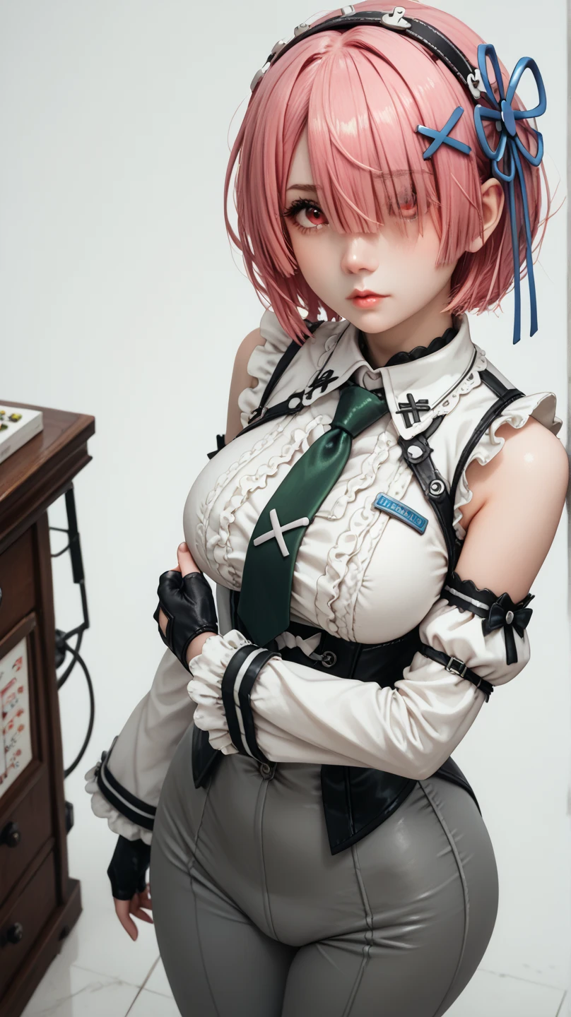 Nurse outfit, masterpiece, highly detailed, ultra detailed, best quality, highest quality, anime, girl, shy, embarrassed expression, short white hair, hugebreasts, blushing, highly detailed background, thin, white gloves, yellow eyes, (office background), (high quality background:1.4), (highly detailed clothes:1.4), (detailed face and eyes:1.2), (spread legs), (standing), (in the window with a city background), smooth legs, fishnet stockings, high heels, (exposed breast), protruding nipples, puffy nipples.