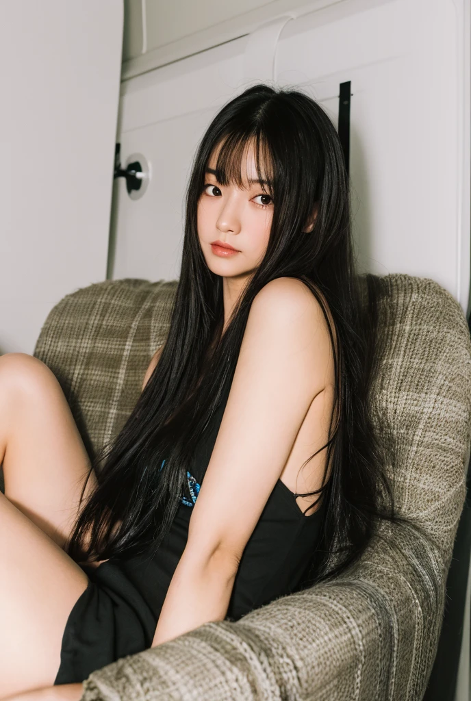 Arafed Asian woman with long black hair sitting on a bed, chiho, shikami, ulzzang, shiori teshirogi, sui ishida con cabello negro, chiho ashima, junko enoshima, 🤤 girl portrait, narumi kakinouchi, Harumi, kimi takemura
