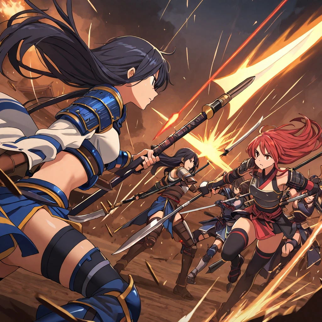 ultra detailed, high detail, 8k, high quality, comic cover, 2 girls, fighting each other, ninja girls