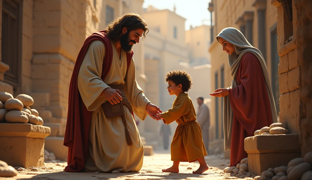 create an image that represents The Healing of Blind Bartimaeus from the Bible in Disney Pixar format