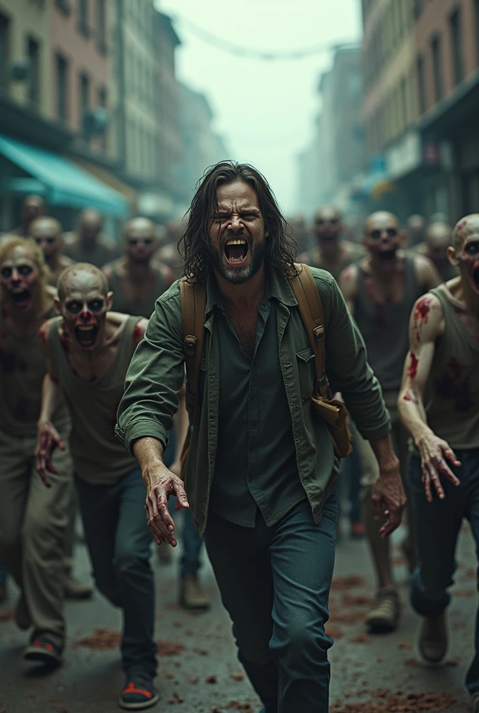 arafed man taking a selfie in front of a large pile of dead zombies, ( apocalyptic ) 8 k, towering giant made of zombies, epic portrait of menacing, man mutating to zombie, real hellscape in background, 8k selfie photograph, scary creatures in background, the last selfie ever taken, scary pose, apocalyptic 8k, apocalyptic 8 k, funny jokr man