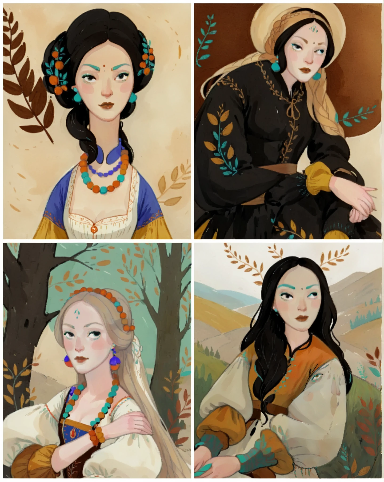 score_9, score_8_up, score_7_up, score_6_up, score_5_up, score_4_up, 1_woman, pale skin, long_hair, wearing a vibrant long peasant medieval dress, detailed clothing, sketches, detailed thick gouache painting, illustration, in gougoupaintleaves style:1.5, hyper_dynamic scene, pov from above, sattan style, XLCOMIC_POS